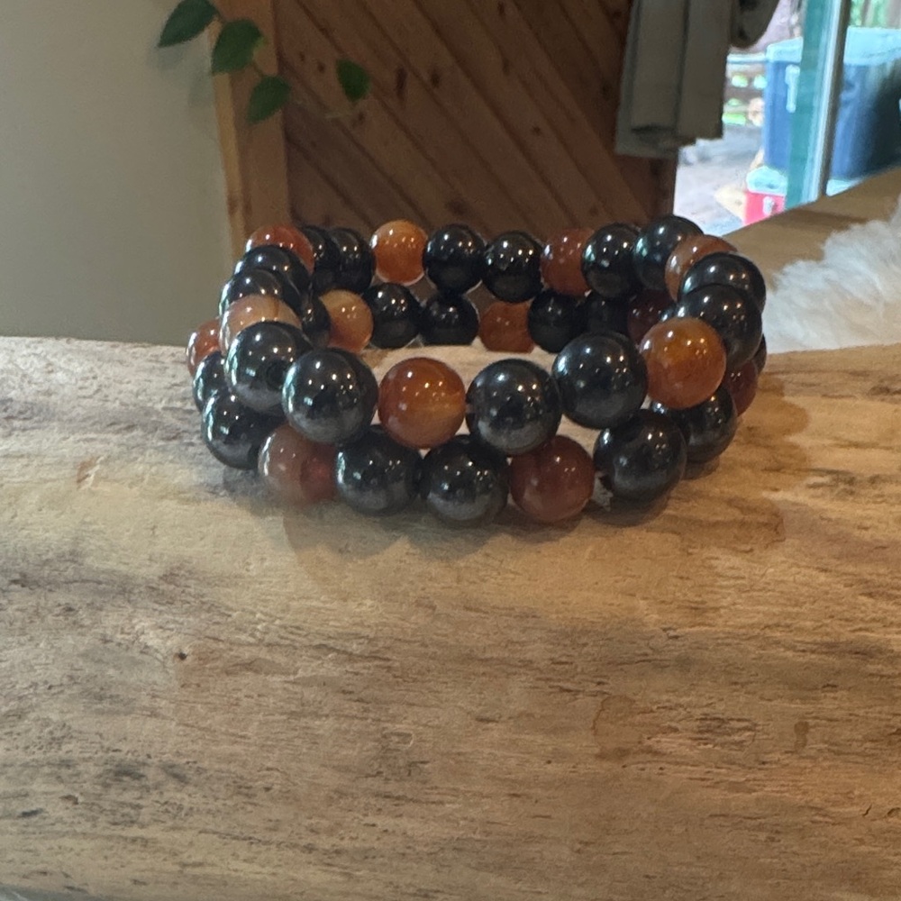 Elegant Black and Brown Beaded magnetic Bracelet